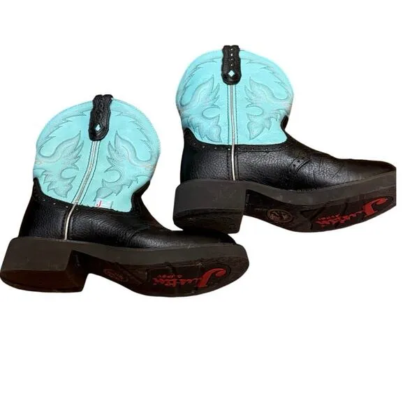 Justin Womens Gypsy Gemma 8 Inch Leather Cowboy Boots Black Turquoise 6.5 B