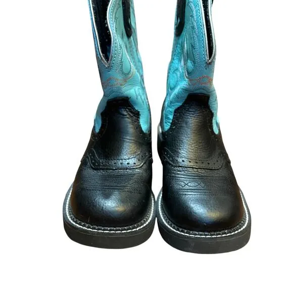 Justin Womens Gypsy Gemma 8 Inch Leather Cowboy Boots Black Turquoise 6.5 B
