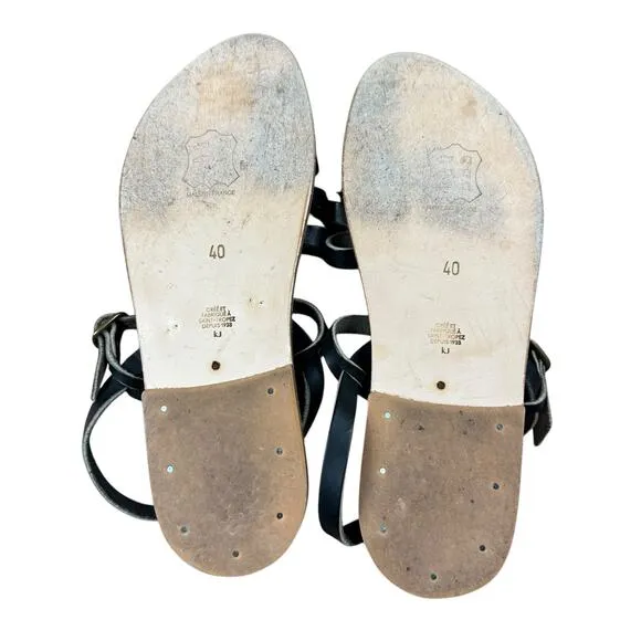 K JACQUES Adrien Black Leather Strappy Sandals Women's Size 40 Summer Chic US 9