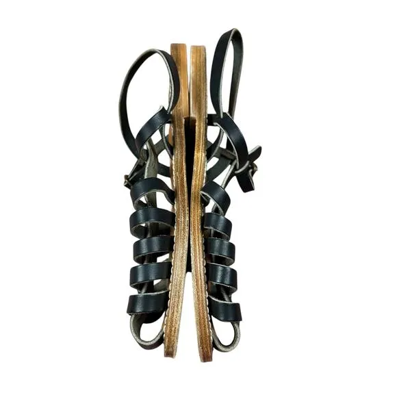 K JACQUES Adrien Black Leather Strappy Sandals Women's Size 40 Summer Chic US 9