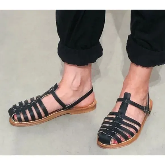 K JACQUES Adrien Black Leather Strappy Sandals Women's Size 40 Summer Chic US 9