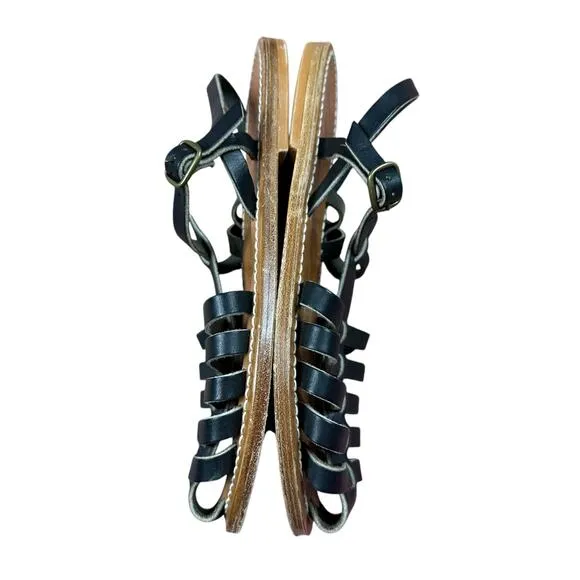 K JACQUES Adrien Black Leather Strappy Sandals Women's Size 40 Summer Chic US 9