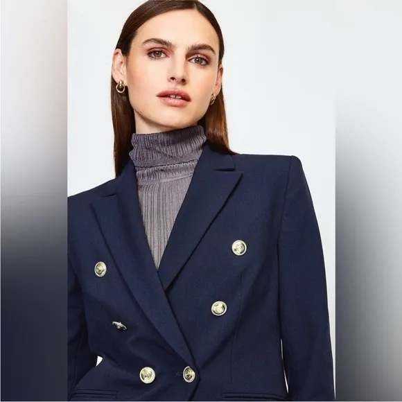 Karen Millen Tailored Button Military Blazer in Navy