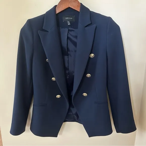Karen Millen Tailored Button Military Blazer in Navy