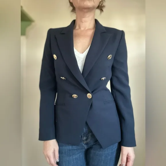 Karen Millen Tailored Button Military Blazer in Navy
