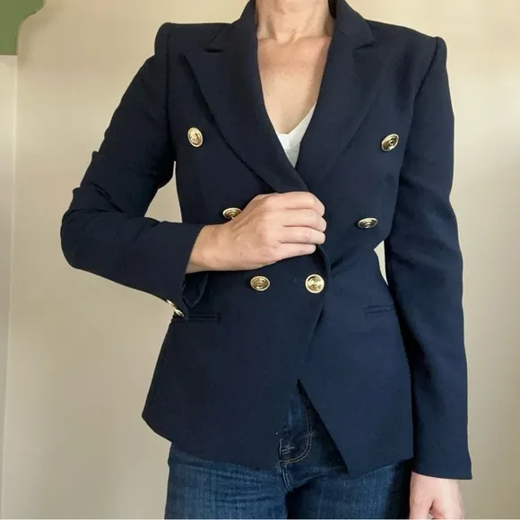 Karen Millen Tailored Button Military Blazer in Navy
