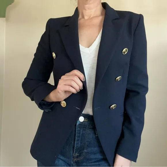 Karen Millen Tailored Button Military Blazer in Navy