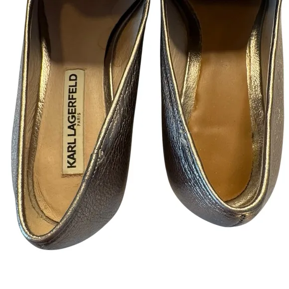 Karl Lagerfeld Brynn Gunmetal Metallic Tumble Womens Slip On Loafers Size 7.5