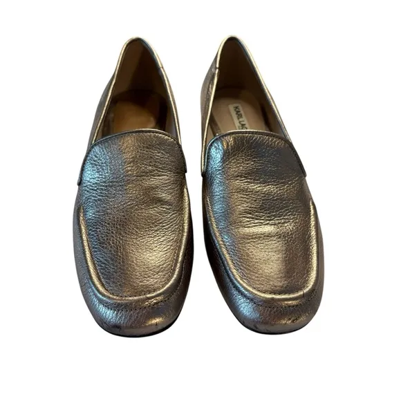 Karl Lagerfeld Brynn Gunmetal Metallic Tumble Womens Slip On Loafers Size 7.5