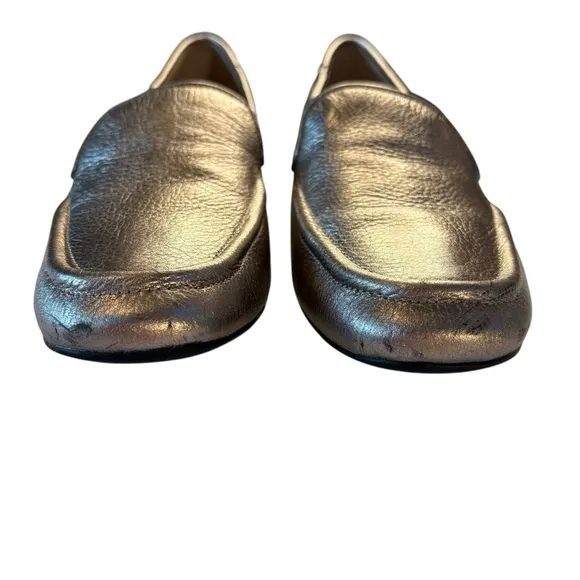 Karl Lagerfeld Brynn Gunmetal Metallic Tumble Womens Slip On Loafers Size 7.5
