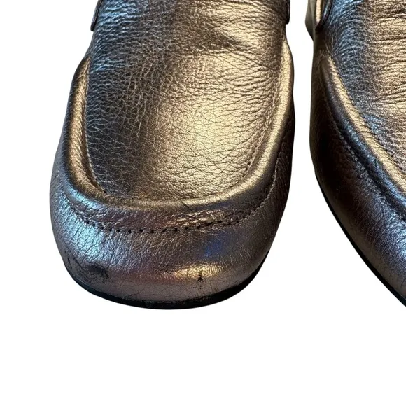 Karl Lagerfeld Brynn Gunmetal Metallic Tumble Womens Slip On Loafers Size 7.5