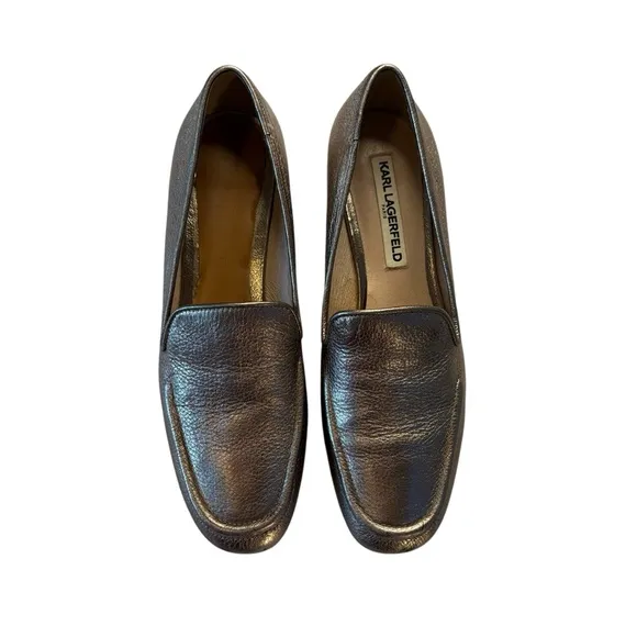 Karl Lagerfeld Brynn Gunmetal Metallic Tumble Womens Slip On Loafers Size 7.5