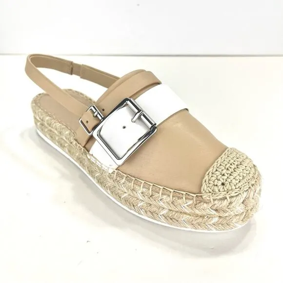 KARL LAGERFELD PARIS “ALEXI” TAN &amp; WHITE LEATHER COVERED TOES SLINGBACK SANDAL🆕