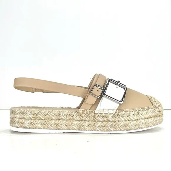 KARL LAGERFELD PARIS “ALEXI” TAN &amp; WHITE LEATHER COVERED TOES SLINGBACK SANDAL🆕