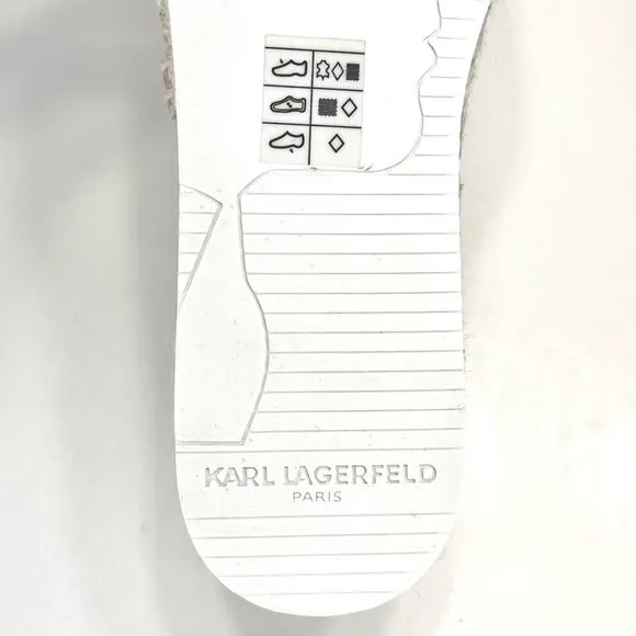 KARL LAGERFELD PARIS “ALEXI” TAN &amp; WHITE LEATHER COVERED TOES SLINGBACK SANDAL🆕
