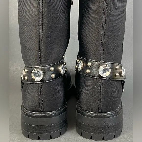 KARL LAGERFELD PARIS, Milla Rhinestone Embellished Leather riding boots size