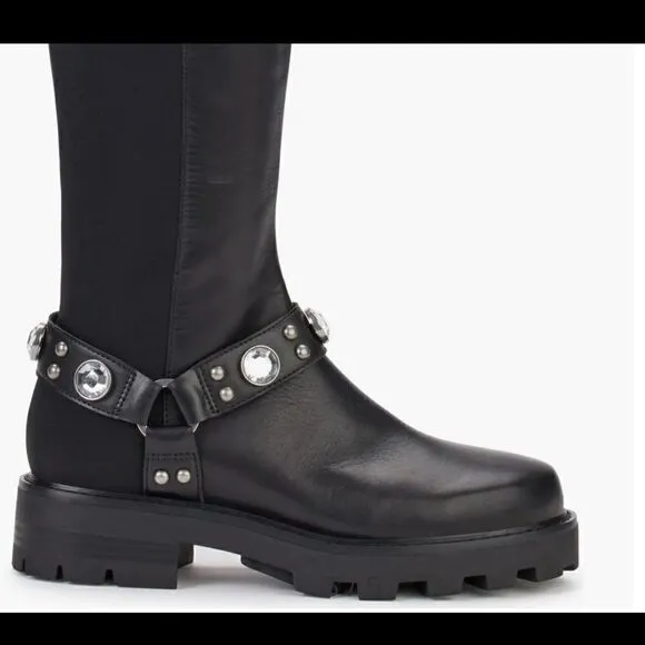 KARL LAGERFELD PARIS, Milla Rhinestone Embellished Leather riding boots size