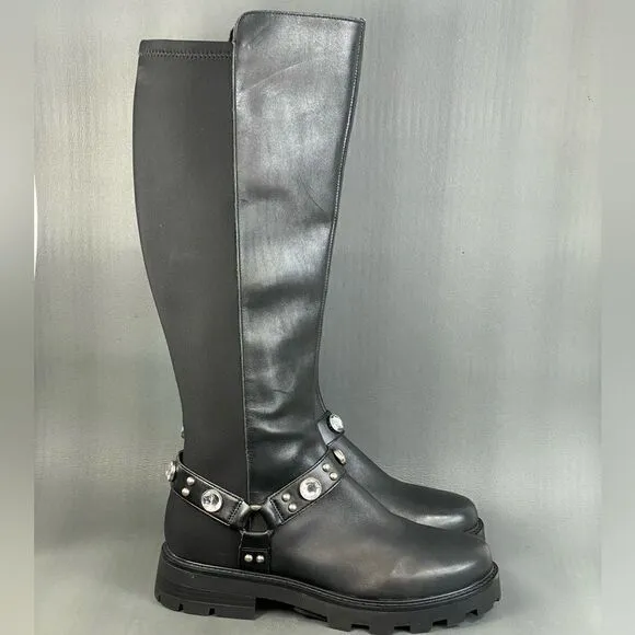 KARL LAGERFELD PARIS, Milla Rhinestone Embellished Leather riding boots size