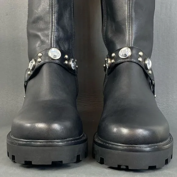 KARL LAGERFELD PARIS, Milla Rhinestone Embellished Leather riding boots size