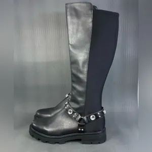 KARL LAGERFELD PARIS, Milla Rhinestone Embellished Leather riding boots size