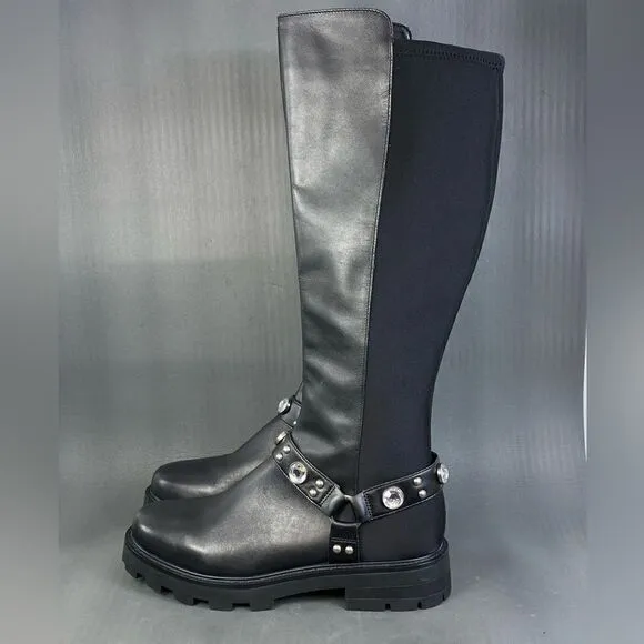 KARL LAGERFELD PARIS, Milla Rhinestone Embellished Leather riding boots size