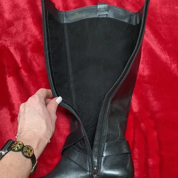 Karl Lagerfeld Tall Black Riding Boots with Double Harness Buckle Strap Detail