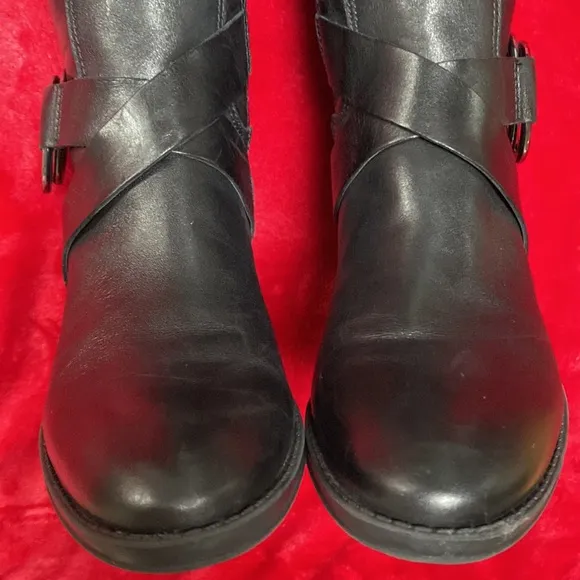 Karl Lagerfeld Tall Black Riding Boots with Double Harness Buckle Strap Detail