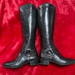 Karl Lagerfeld Tall Black Riding Boots with Double Harness Buckle Strap Detail
