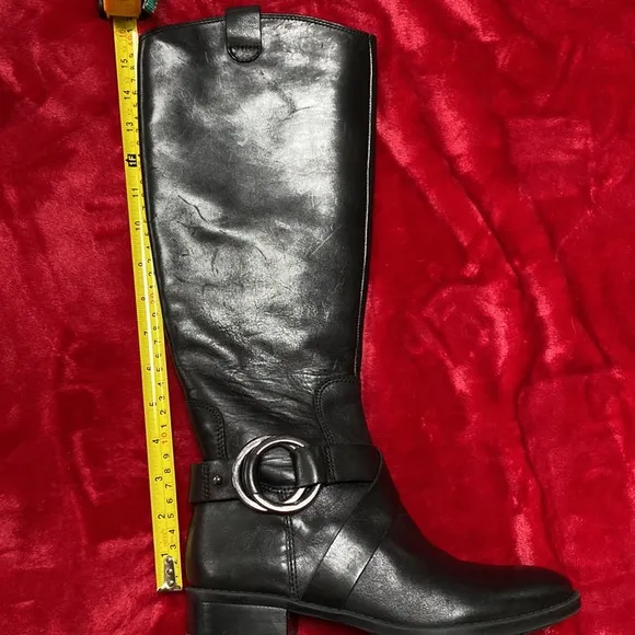 Karl Lagerfeld Tall Black Riding Boots with Double Harness Buckle Strap Detail