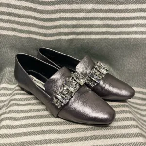 Karl Lagerfield Silver and Crystal Loafers Size 7