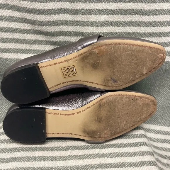 Karl Lagerfield Silver and Crystal Loafers Size 7