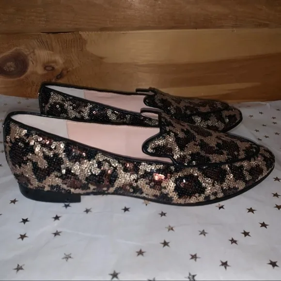 Kate Spade Caty Cape Black Leopard Sequin Loafers