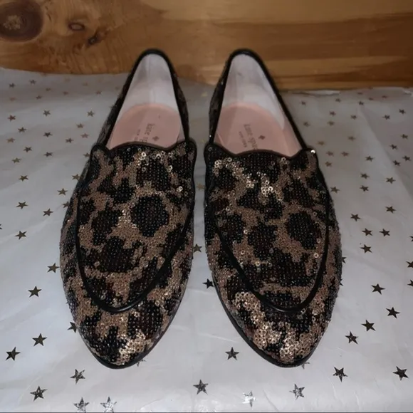 Kate Spade Caty Cape Black Leopard Sequin Loafers