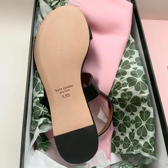 KATE SPADE NEW YORK LA DANSE Black Leather Tassel Flat Ankle Strap Sandals 6.5