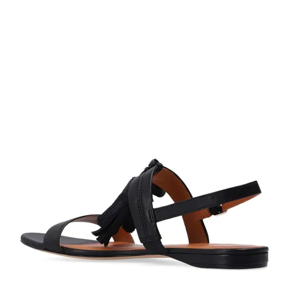 KATE SPADE NEW YORK LA DANSE Black Leather Tassel Flat Ankle Strap Sandals 6.5