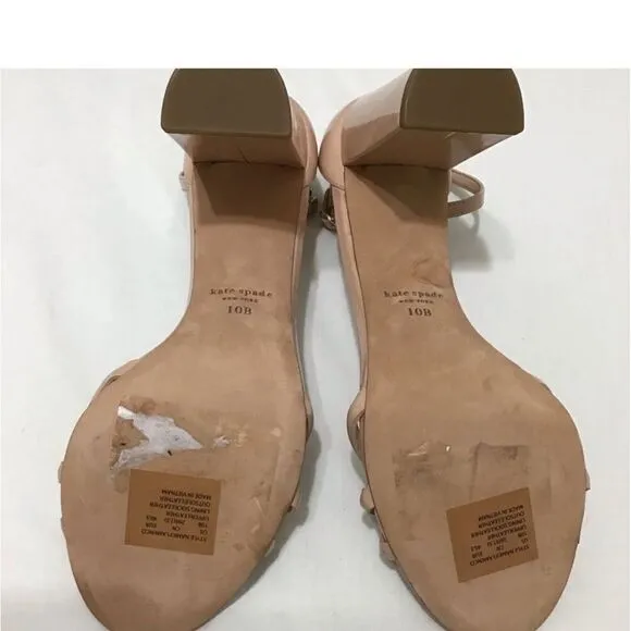 Kate Spade New York Nude Patent Leather Flamenco Bow Detail Sandals Size 10B