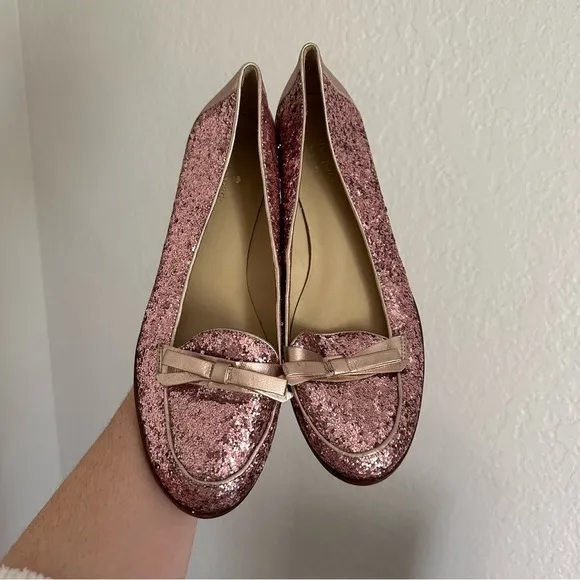 Kate Spade Pink Glitter Cora Slip On Loafers