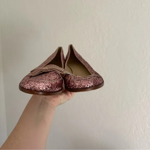 Kate Spade Pink Glitter Cora Slip On Loafers