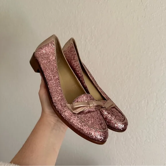 Kate Spade Pink Glitter Cora Slip On Loafers