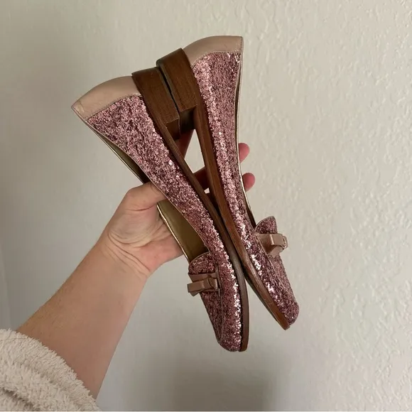 Kate Spade Pink Glitter Cora Slip On Loafers