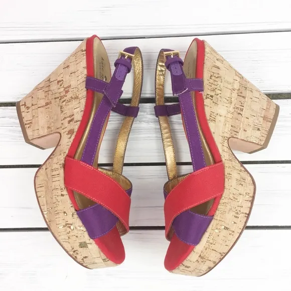 Kate Spade Red Purple Strappy Platform Sandals 8