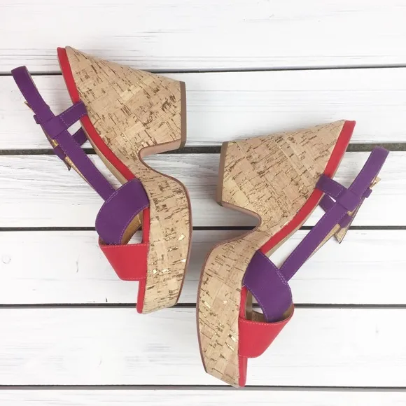 Kate Spade Red Purple Strappy Platform Sandals 8
