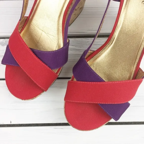 Kate Spade Red Purple Strappy Platform Sandals 8