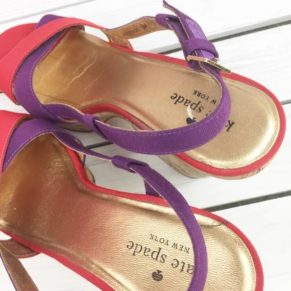 Kate Spade Red Purple Strappy Platform Sandals 8