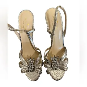 Kate Spade | Silver Strappy Sandals with gemstone pineapple