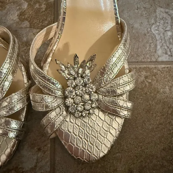 Kate Spade | Silver Strappy Sandals with gemstone pineapple
