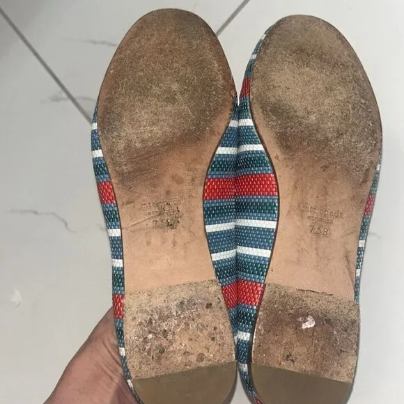 KATE SPADE Lounge Cherries StripedRaffia Loafers Sz 7.5 GUC