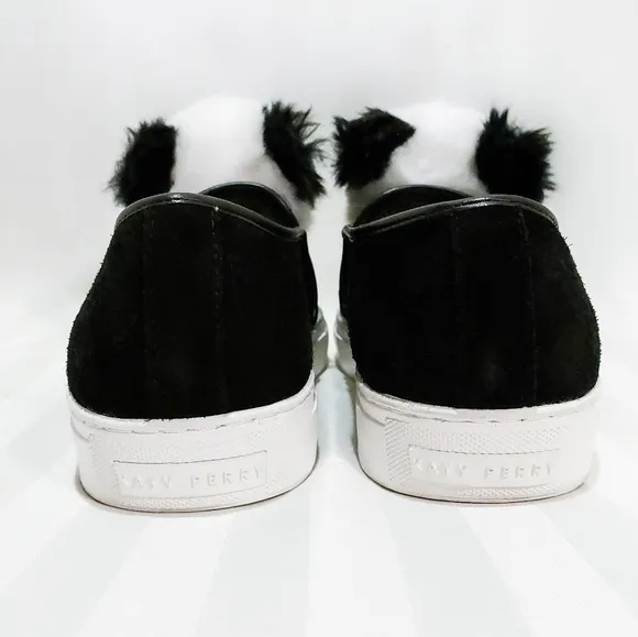 Katy Perry Joy Panda Plush Suede Black Sneaker Sz 9.5