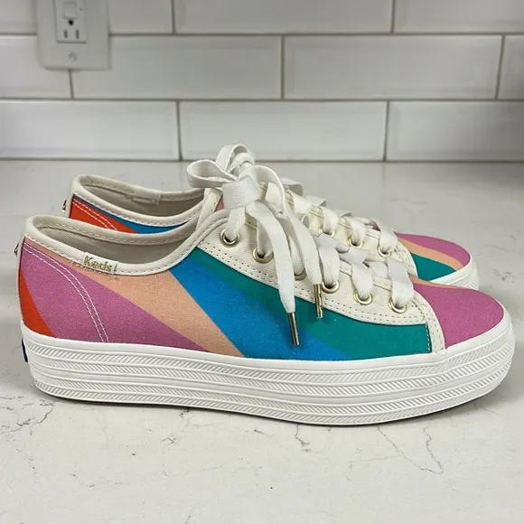Keds X Kate Spade New York Triple Kick Multi-striped Canvas Sneakers Size 6.5