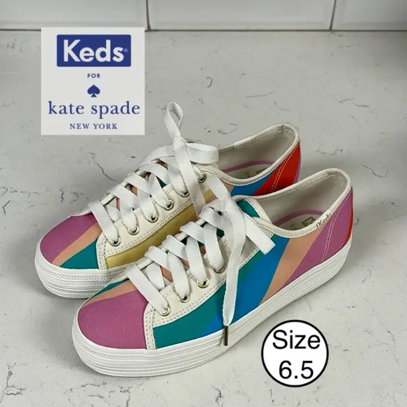 Keds X Kate Spade New York Triple Kick Multi-striped Canvas Sneakers Size 6.5